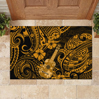 Hawaii Ukulele Rubber Doormat Polynesian Pattern Gold Version - Wonder Print Shop