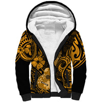 Hawaii Ukulele Sherpa Hoodie Polynesian Pattern Gold Version - Wonder Print Shop