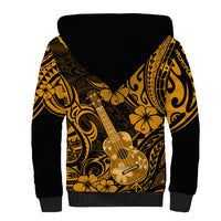 Hawaii Ukulele Sherpa Hoodie Polynesian Pattern Gold Version - Wonder Print Shop