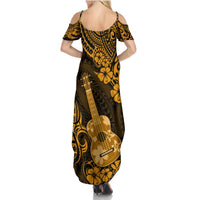 Hawaii Ukulele Summer Maxi Dress Polynesian Pattern Gold Version - Wonder Print Shop