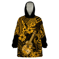 Hawaii Ukulele Wearable Blanket Hoodie Polynesian Pattern Gold Version - Wonder Print Shop