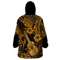 Hawaii Ukulele Wearable Blanket Hoodie Polynesian Pattern Gold Version - Wonder Print Shop