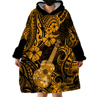 Hawaii Ukulele Wearable Blanket Hoodie Polynesian Pattern Gold Version - Wonder Print Shop