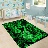 Hawaii Ukulele Area Rug Polynesian Pattern Green Version - Wonder Print Shop