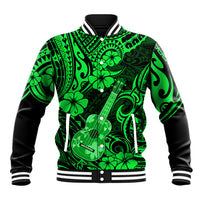Hawaii Ukulele Baseball Jacket Polynesian Pattern Green Version - Wonder Print Shop
