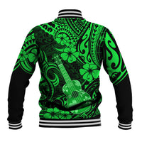 Hawaii Ukulele Baseball Jacket Polynesian Pattern Green Version - Wonder Print Shop