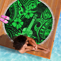 Hawaii Ukulele Beach Blanket Polynesian Pattern Green Version - Wonder Print Shop