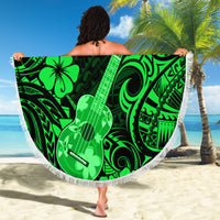Hawaii Ukulele Beach Blanket Polynesian Pattern Green Version - Wonder Print Shop