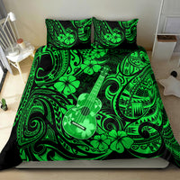 Hawaii Ukulele Bedding Set Polynesian Pattern Green Version - Wonder Print Shop