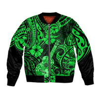 Hawaii Ukulele Bomber Jacket Polynesian Pattern Green Version - Wonder Print Shop