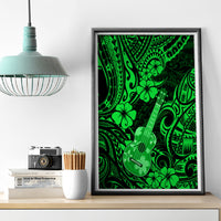 Hawaii Ukulele Canvas Wall Art Polynesian Pattern Green Version - Wonder Print Shop