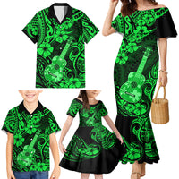 Hawaii Ukulele Family Matching Mermaid Dress and Hawaiian Shirt Polynesian Pattern Green Version - Wonder Print Shop
