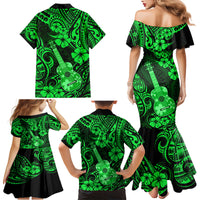 Hawaii Ukulele Family Matching Mermaid Dress and Hawaiian Shirt Polynesian Pattern Green Version - Wonder Print Shop