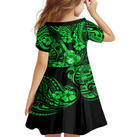 Hawaii Ukulele Family Matching Off Shoulder Short Dress and Hawaiian Shirt Polynesian Pattern Green Version - Wonder Print Shop