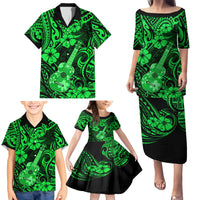 Hawaii Ukulele Family Matching Puletasi Dress and Hawaiian Shirt Polynesian Pattern Green Version - Wonder Print Shop