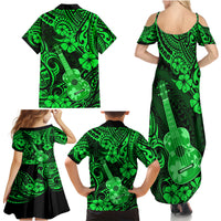 Hawaii Ukulele Family Matching Summer Maxi Dress and Hawaiian Shirt Polynesian Pattern Green Version - Wonder Print Shop