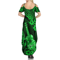 Hawaii Ukulele Family Matching Summer Maxi Dress and Hawaiian Shirt Polynesian Pattern Green Version - Wonder Print Shop