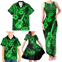 Hawaii Ukulele Family Matching Tank Maxi Dress and Hawaiian Shirt Polynesian Pattern Green Version - Wonder Print Shop