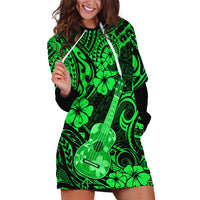 Hawaii Ukulele Hoodie Dress Polynesian Pattern Green Version - Wonder Print Shop