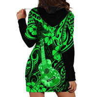 Hawaii Ukulele Hoodie Dress Polynesian Pattern Green Version - Wonder Print Shop