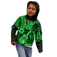 Hawaii Ukulele Kid Hoodie Polynesian Pattern Green Version - Wonder Print Shop