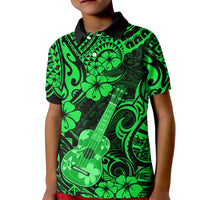Hawaii Ukulele Kid Polo Shirt Polynesian Pattern Green Version - Wonder Print Shop