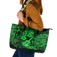 Hawaii Ukulele Leather Tote Bag Polynesian Pattern Green Version - Wonder Print Shop