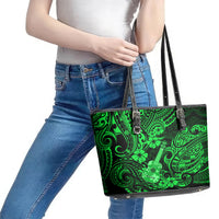Hawaii Ukulele Leather Tote Bag Polynesian Pattern Green Version - Wonder Print Shop