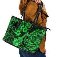 Hawaii Ukulele Leather Tote Bag Polynesian Pattern Green Version - Wonder Print Shop