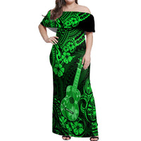 Hawaii Ukulele Off Shoulder Maxi Dress Polynesian Pattern Green Version - Wonder Print Shop