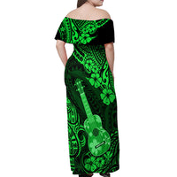 Hawaii Ukulele Off Shoulder Maxi Dress Polynesian Pattern Green Version - Wonder Print Shop