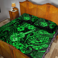 Hawaii Ukulele Quilt Bed Set Polynesian Pattern Green Version - Wonder Print Shop