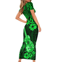 Hawaii Ukulele Short Sleeve Bodycon Dress Polynesian Pattern Green Version - Wonder Print Shop