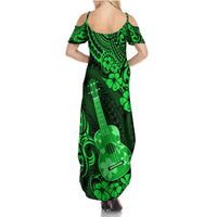 Hawaii Ukulele Summer Maxi Dress Polynesian Pattern Green Version - Wonder Print Shop