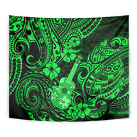 Hawaii Ukulele Tapestry Polynesian Pattern Green Version - Wonder Print Shop