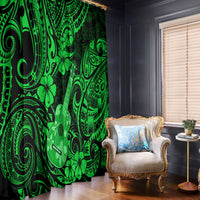 Hawaii Ukulele Window Curtain Polynesian Pattern Green Version - Wonder Print Shop