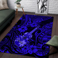 Hawaii Ukulele Area Rug Polynesian Pattern Navy Blue Version - Wonder Print Shop