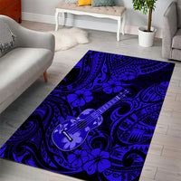 Hawaii Ukulele Area Rug Polynesian Pattern Navy Blue Version - Wonder Print Shop