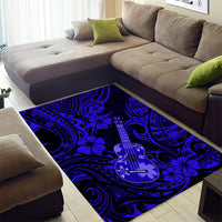 Hawaii Ukulele Area Rug Polynesian Pattern Navy Blue Version - Wonder Print Shop
