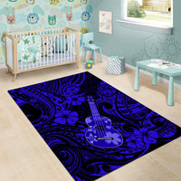 Hawaii Ukulele Area Rug Polynesian Pattern Navy Blue Version - Wonder Print Shop