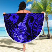 Hawaii Ukulele Beach Blanket Polynesian Pattern Navy Blue Version - Wonder Print Shop