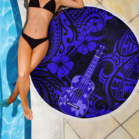 Hawaii Ukulele Beach Blanket Polynesian Pattern Navy Blue Version - Wonder Print Shop