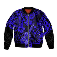 Hawaii Ukulele Bomber Jacket Polynesian Pattern Navy Blue Version - Wonder Print Shop