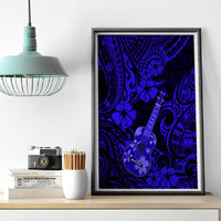 Hawaii Ukulele Canvas Wall Art Polynesian Pattern Navy Blue Version - Wonder Print Shop