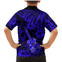 Hawaii Ukulele Family Matching Mermaid Dress and Hawaiian Shirt Polynesian Pattern Navy Blue Version - Wonder Print Shop