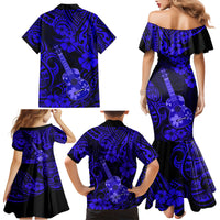 Hawaii Ukulele Family Matching Mermaid Dress and Hawaiian Shirt Polynesian Pattern Navy Blue Version - Wonder Print Shop