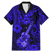 Hawaii Ukulele Family Matching Mermaid Dress and Hawaiian Shirt Polynesian Pattern Navy Blue Version - Wonder Print Shop