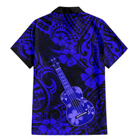 Hawaii Ukulele Family Matching Mermaid Dress and Hawaiian Shirt Polynesian Pattern Navy Blue Version - Wonder Print Shop