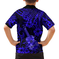 Hawaii Ukulele Family Matching Puletasi Dress and Hawaiian Shirt Polynesian Pattern Navy Blue Version - Wonder Print Shop