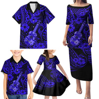 Hawaii Ukulele Family Matching Puletasi Dress and Hawaiian Shirt Polynesian Pattern Navy Blue Version - Wonder Print Shop
